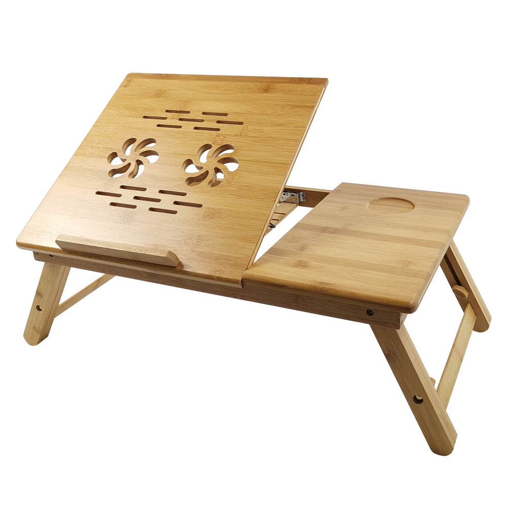 KKTONER Laptop Stand Lap Desk Table with Adjustable Leg 100% Bamboo Foldable Breakfast Serving Bed Tray (Flower)