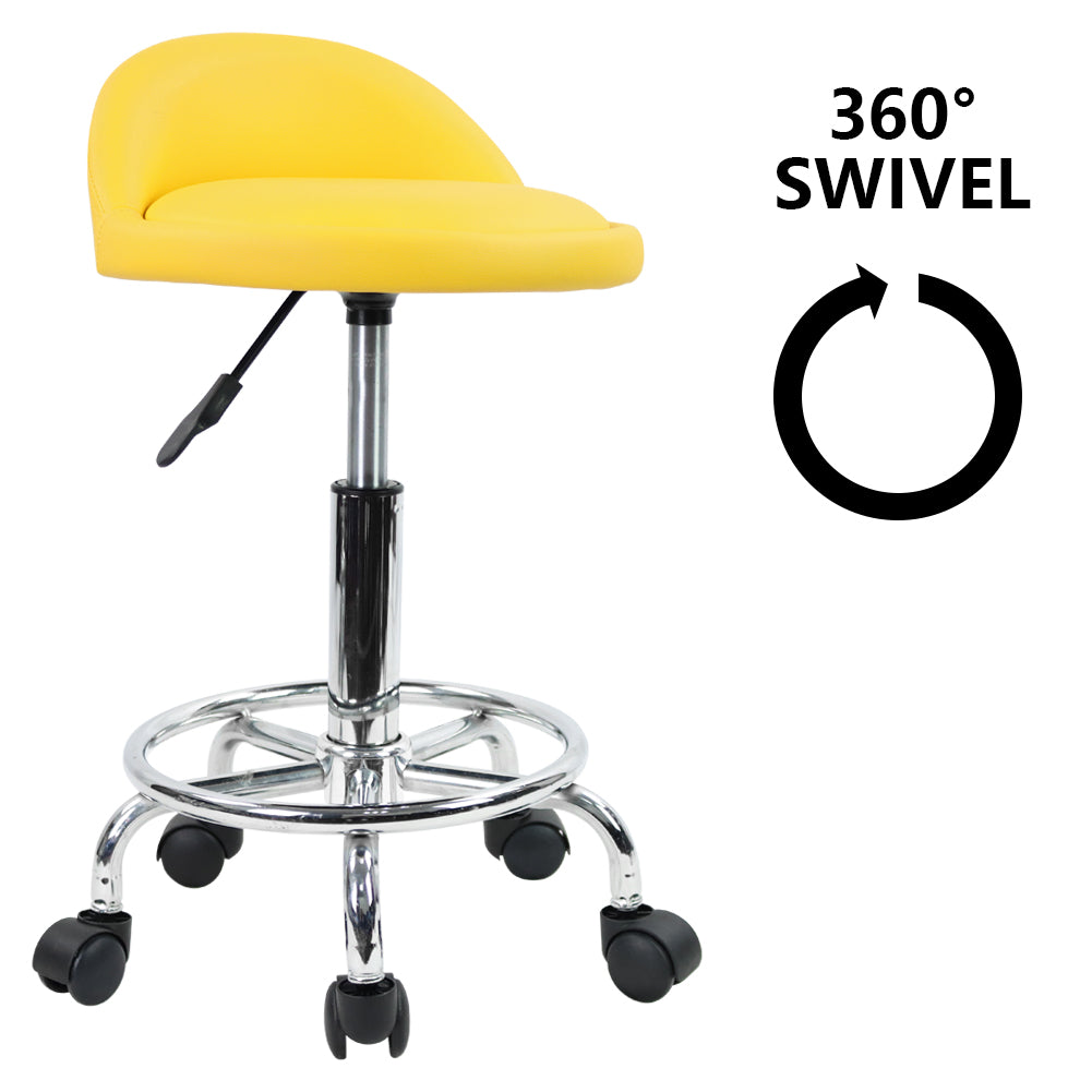 KKTONER Taburete con Ruedas de Cuero PU con Respaldo Bajo Silla de Escritorio Taburete de Oficina en casa Amarillo