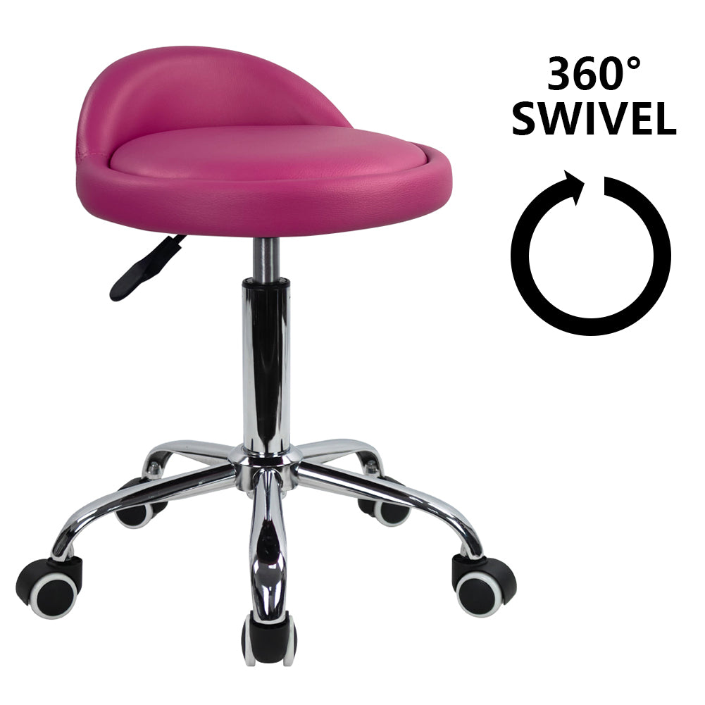 KKTONER Rollhocker aus PU-Leder mit niedriger Rückenlehne, Schreibtischstuhl, Home-Office-Hocker (Rosenrot)