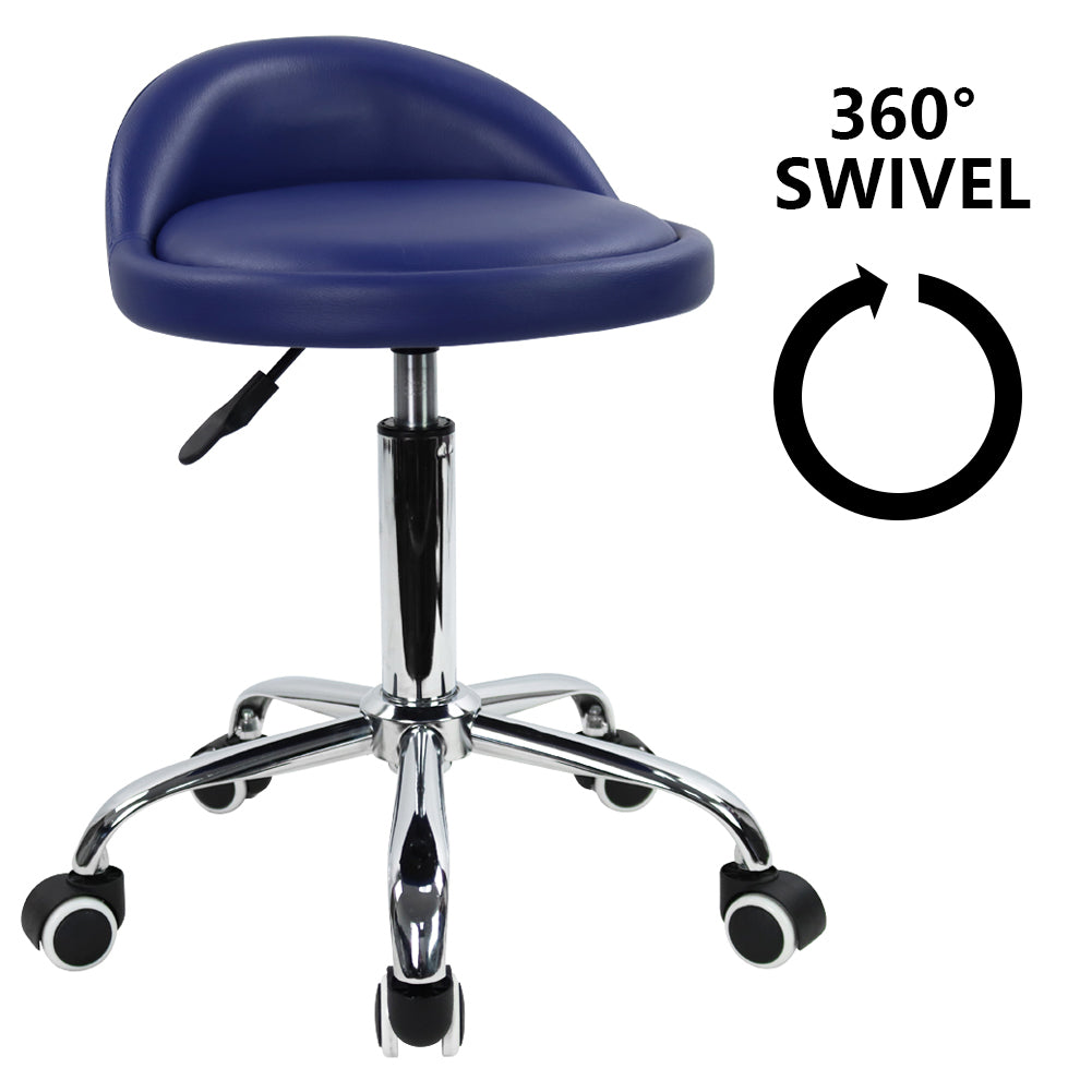 KKTONER Taburete con Ruedas de Cuero PU con Respaldo Bajo Silla de Escritorio Taburete de Oficina en casa Azul