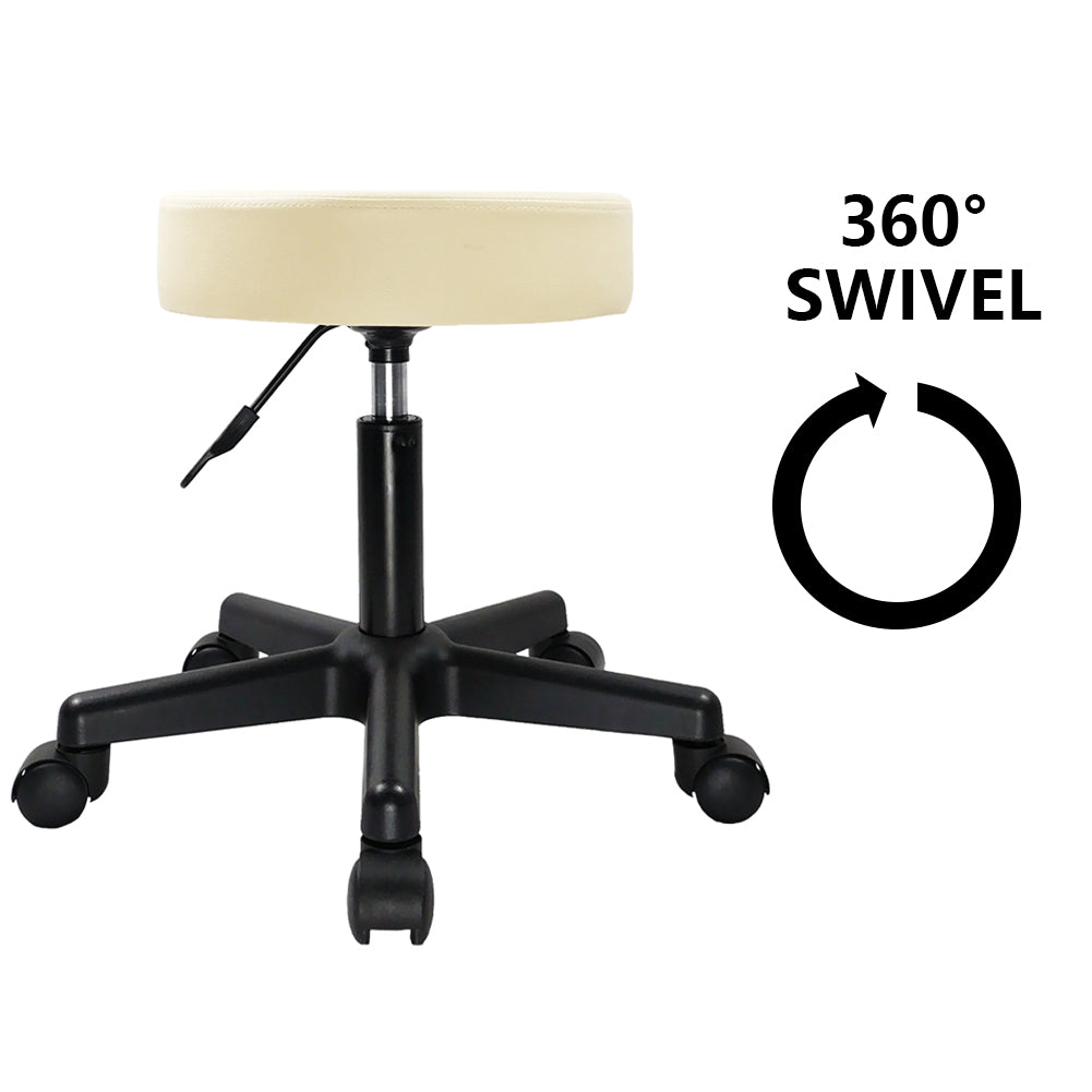 KKTONER Runder Rollhocker, PU-Leder, höhenverstellbar, drehbar, für Arbeit, SPA, medizinischer Salon, Hocker, Beige
