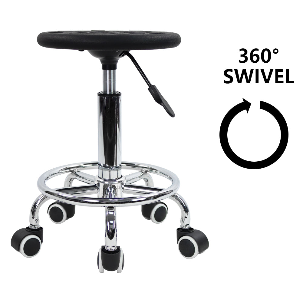 KKTONER Rollhocker aus PU-Schaum mit Fußstütze, höhenverstellbar, drehbar, für Labor, Spa, Salon, Tattoo, Arbeit, antistatischer Hocker, klein (schwarz)