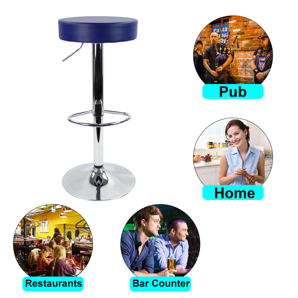 KKTONER PU Leather Height Adjustable Round Bar Stool with Footrest Blue