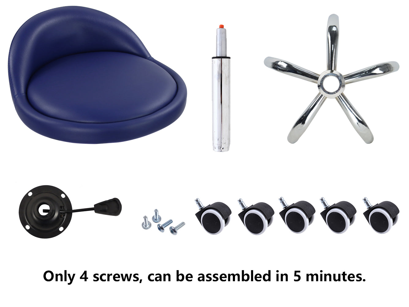 KKTONER Taburete con Ruedas de Cuero PU con Respaldo Bajo Silla de Escritorio Taburete de Oficina en casa Azul