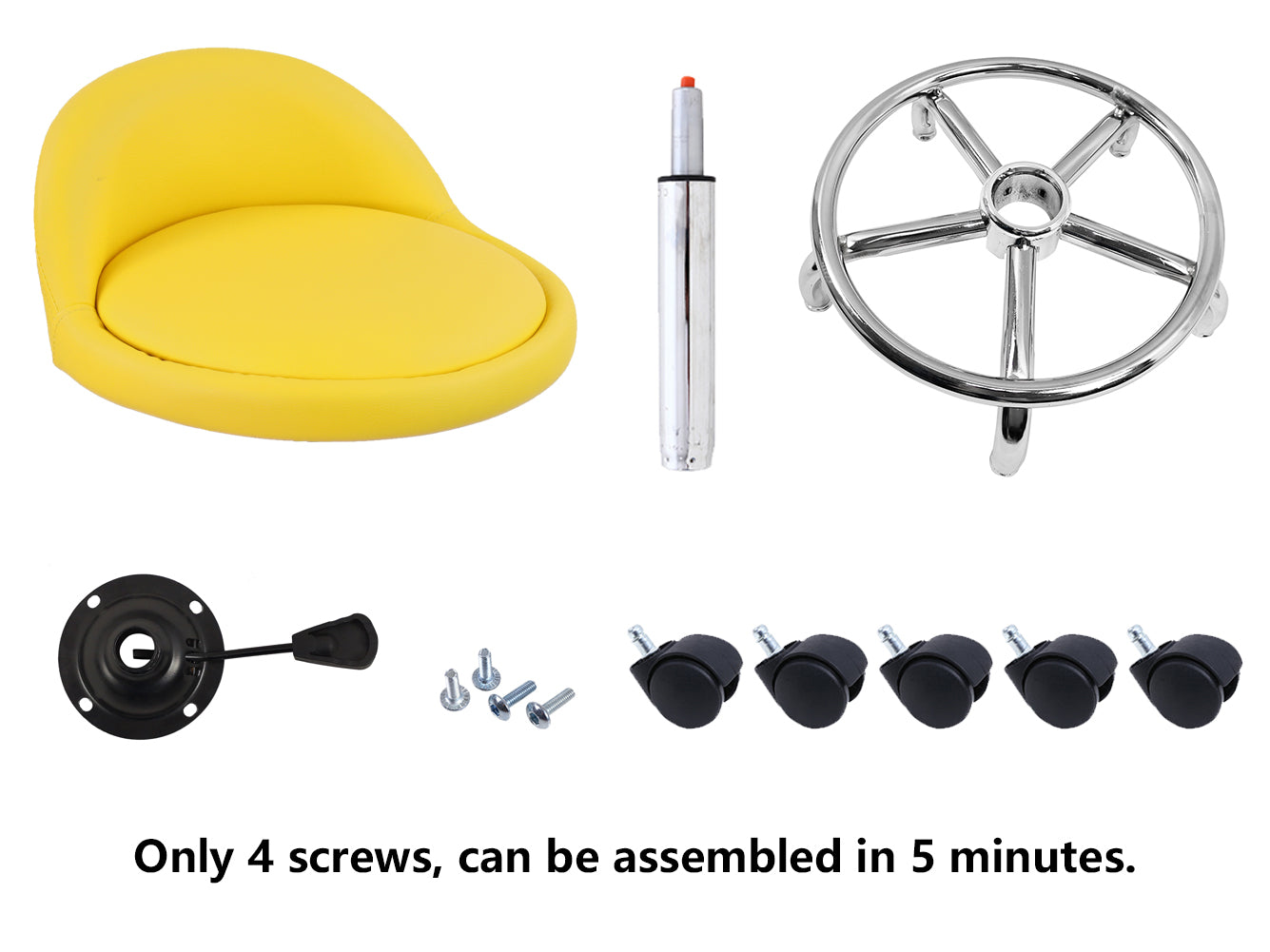 KKTONER Taburete con Ruedas de Cuero PU con Respaldo Bajo Silla de Escritorio Taburete de Oficina en casa Amarillo