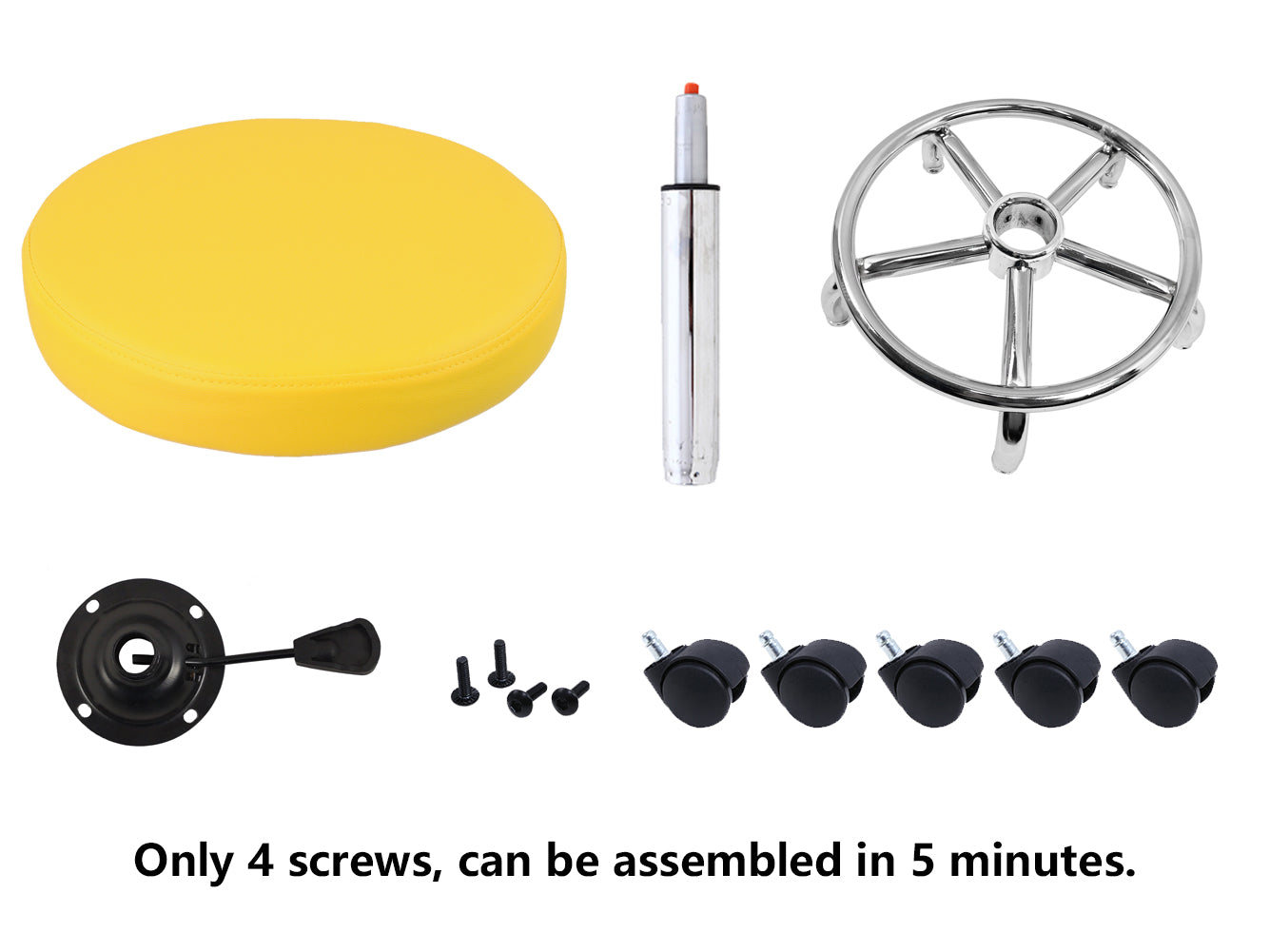 KKTONER Rollhocker aus PU-Leder, rund, mit Fußstütze, drehbar, höhenverstellbar, Tattoo-Hocker, Gelb