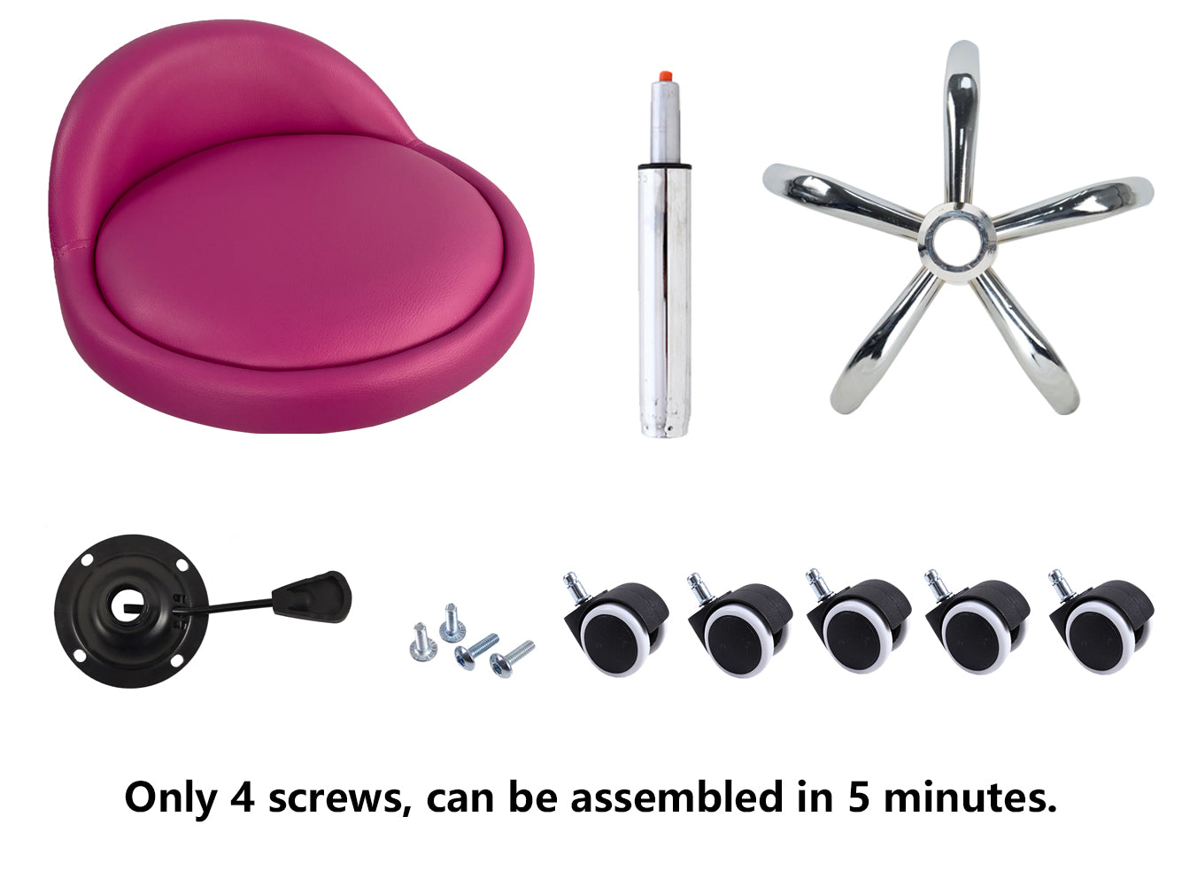 KKTONER Rollhocker aus PU-Leder mit niedriger Rückenlehne, Schreibtischstuhl, Home-Office-Hocker (Rosenrot)