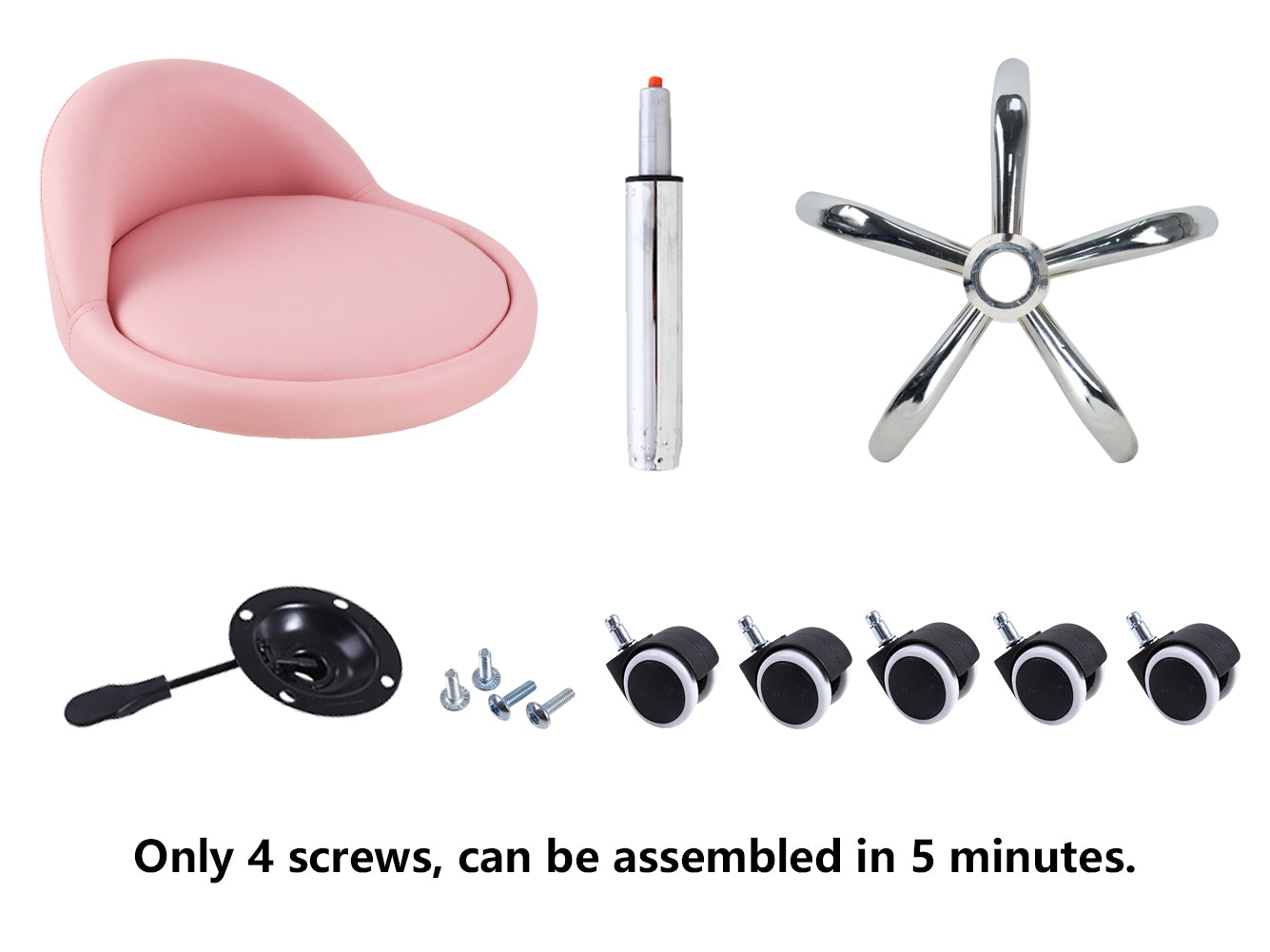 KKTONER Taburete con Ruedas de Cuero PU con Respaldo Bajo Silla de Escritorio Taburete de Oficina en casa ROSA