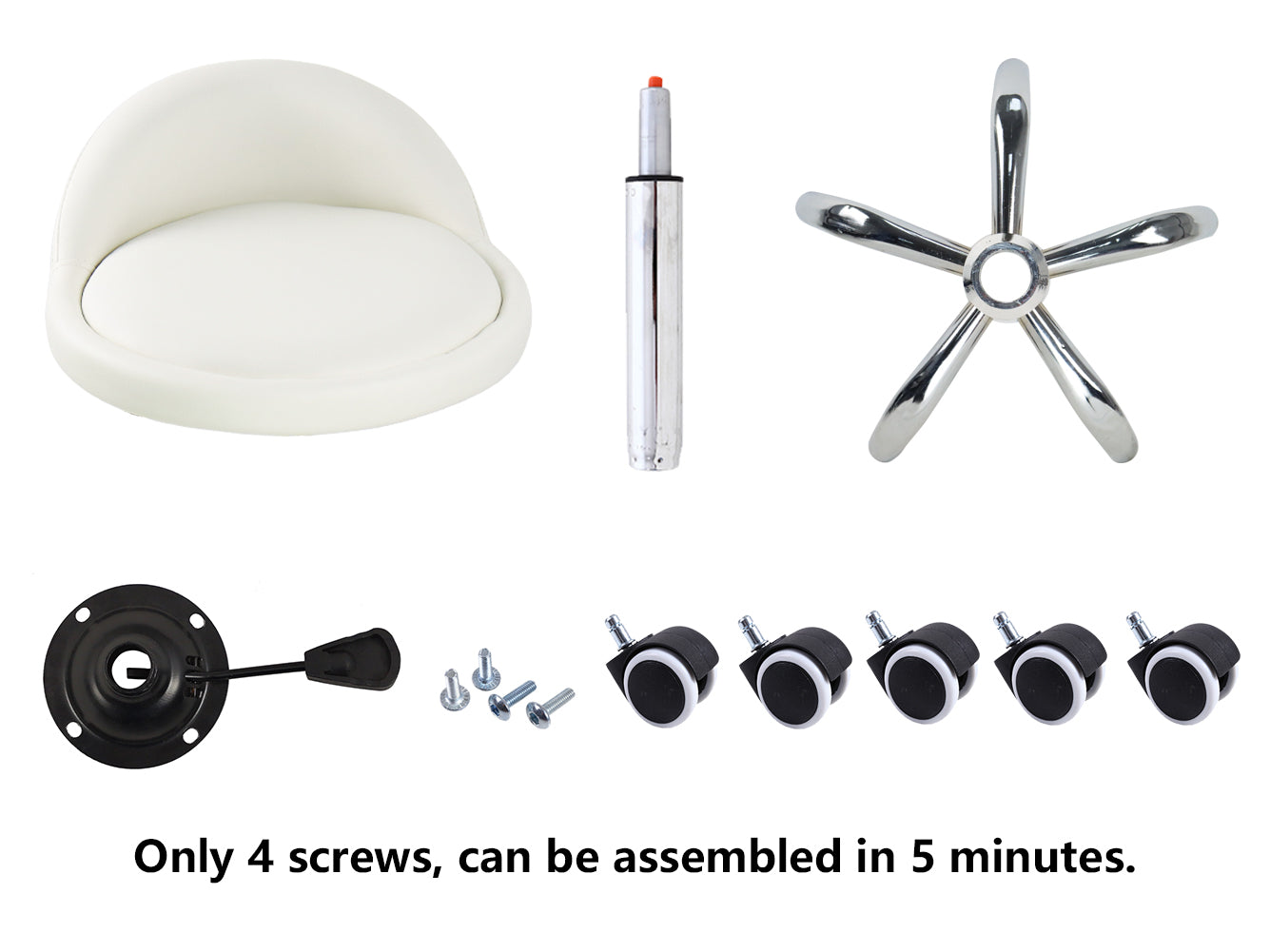 KKTONER Taburete con Ruedas de Cuero PU con Respaldo Bajo Silla de Escritorio Taburete de Oficina en casa Blanco