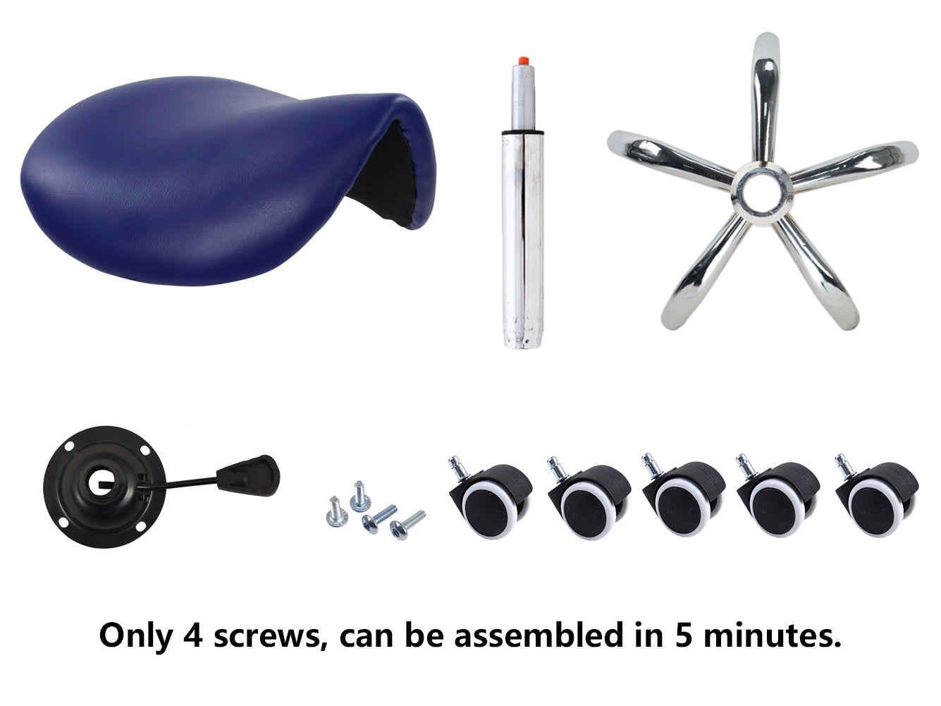 KKTONER  PU Leather Saddle Stool Height Adjustable Swivel Rolling Stool with Wheels Blue