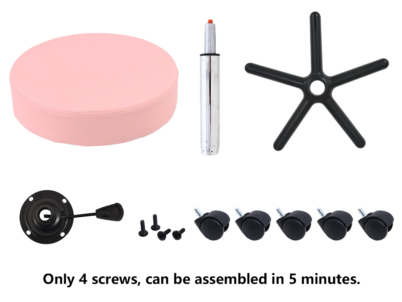 KKTONER Runder Rollhocker, PU-Leder, höhenverstellbar, drehbar, für Arbeit, SPA, medizinischer Salon, Pink