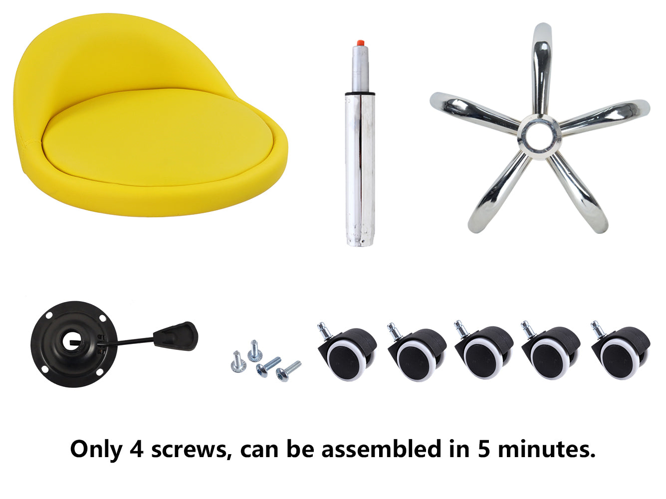 KKTONER Taburete con Ruedas de Cuero PU con Respaldo Bajo Silla de Escritorio Taburete de Oficina en casa Amarillo