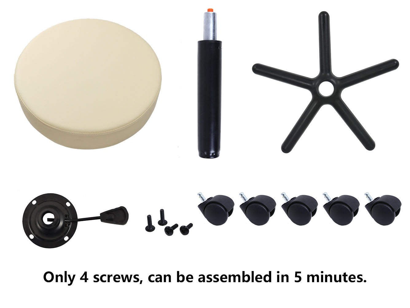 KKTONER Runder Rollhocker, PU-Leder, höhenverstellbar, drehbar, für Arbeit, SPA, medizinischer Salon, Hocker, Beige