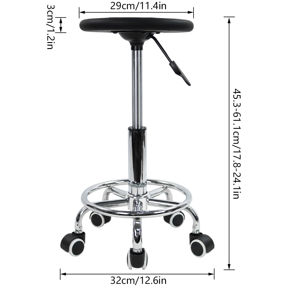 KKTONER Rollhocker aus PU-Schaum mit Fußstütze, höhenverstellbar, drehbar, für Labor, Spa, Salon, Tattoo, Arbeit, antistatischer Hocker, klein (schwarz)