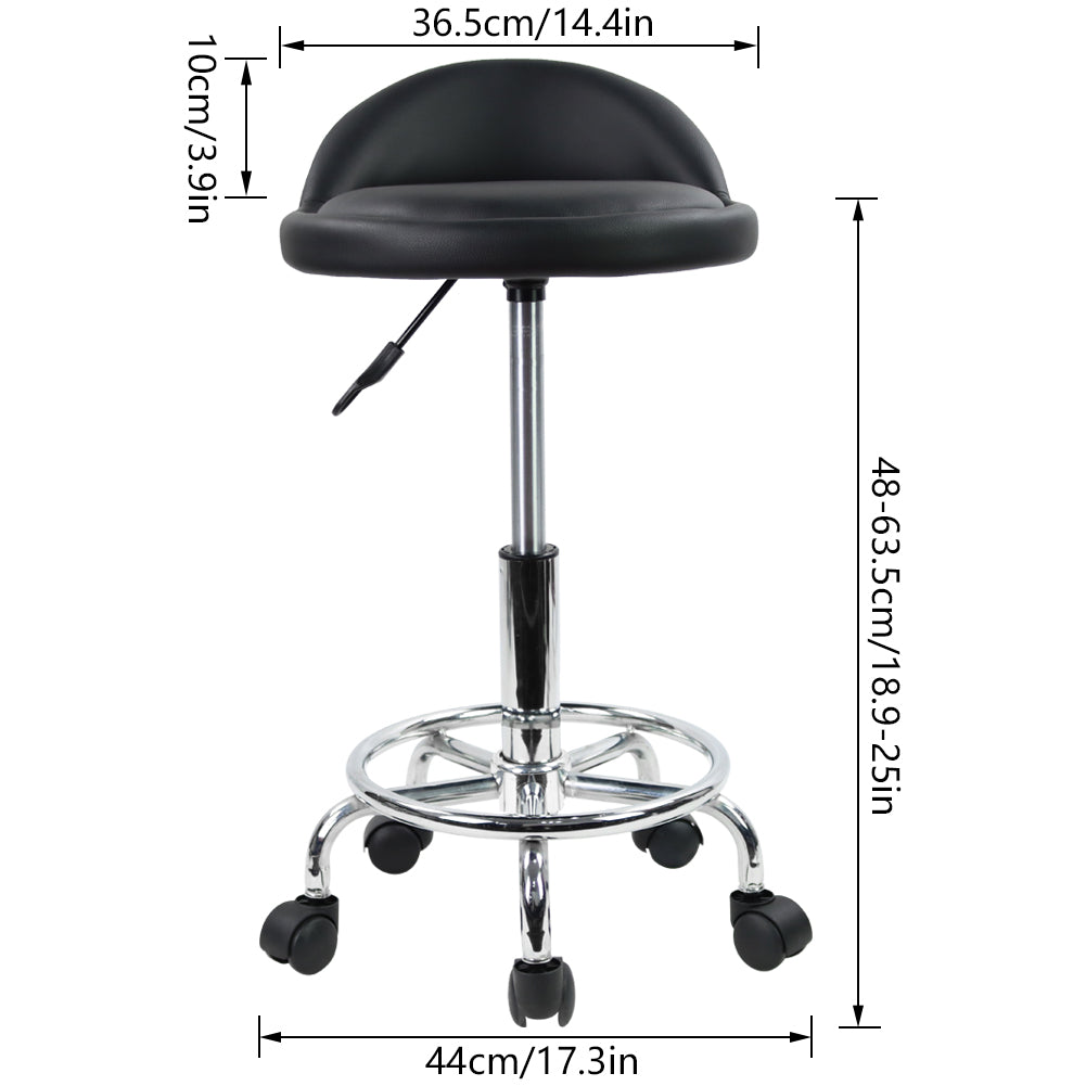 KKTONER Taburete con Ruedas de Cuero PU con Respaldo Bajo Silla de Escritorio Taburete de Oficina en casa Negro