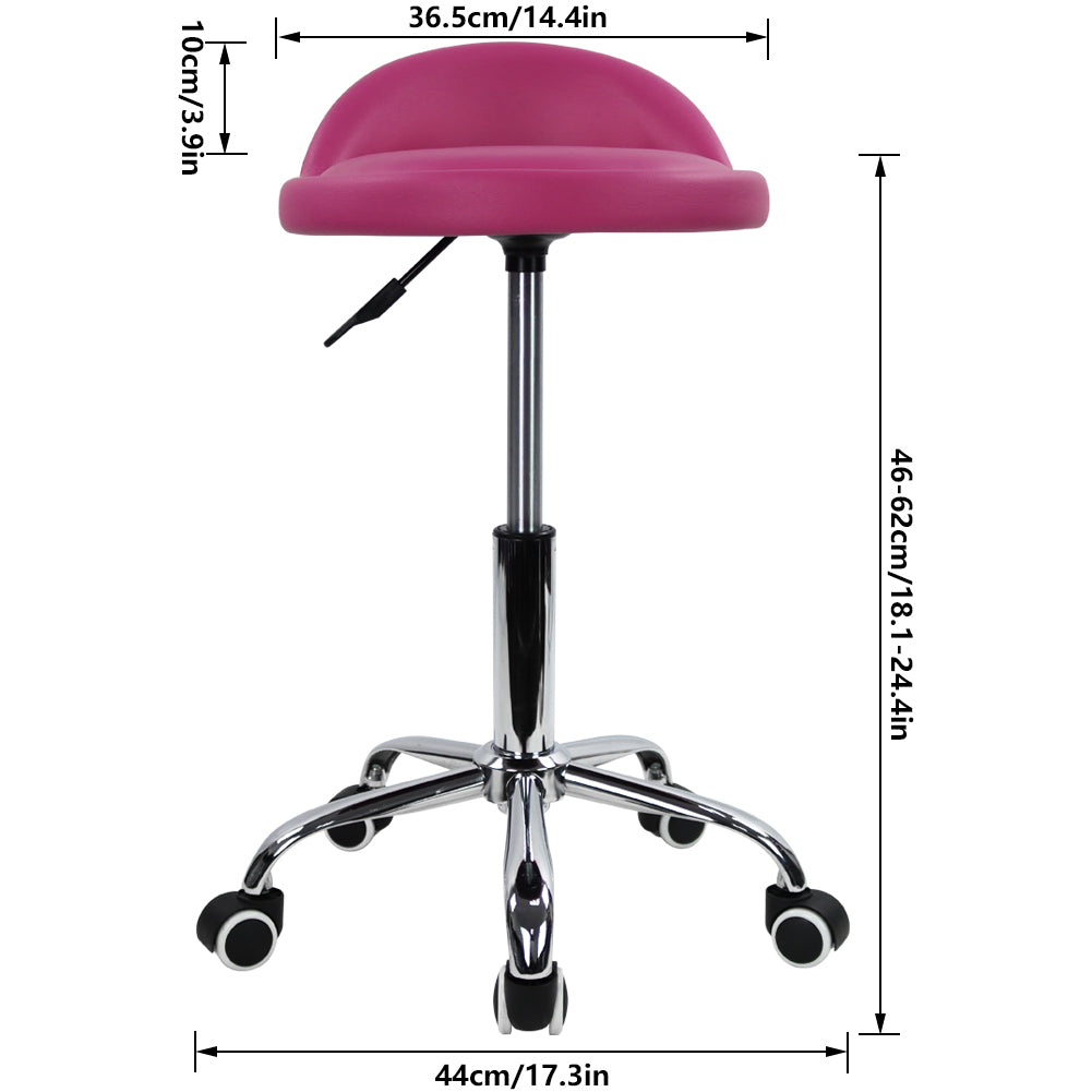 KKTONER Rollhocker aus PU-Leder mit niedriger Rückenlehne, Schreibtischstuhl, Home-Office-Hocker (Rosenrot)