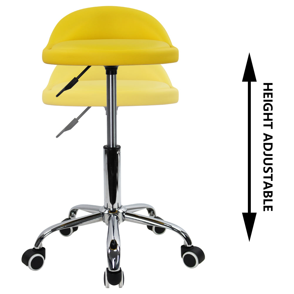 KKTONER Taburete con Ruedas de Cuero PU con Respaldo Bajo Silla de Escritorio Taburete de Oficina en casa Amarillo