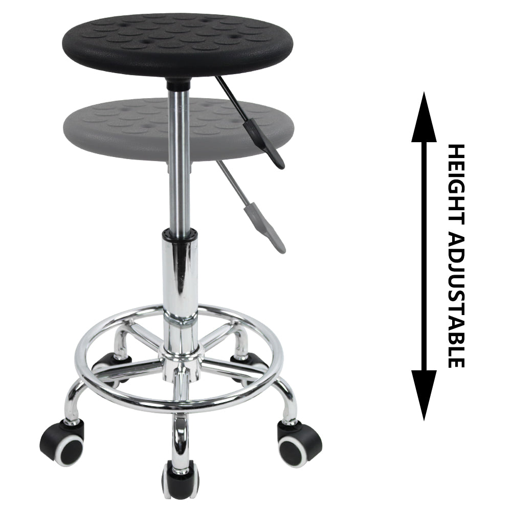 KKTONER Rollhocker aus PU-Schaum mit Fußstütze, höhenverstellbar, drehbar, für Labor, Spa, Salon, Tattoo, Arbeit, antistatischer Hocker, klein (schwarz)