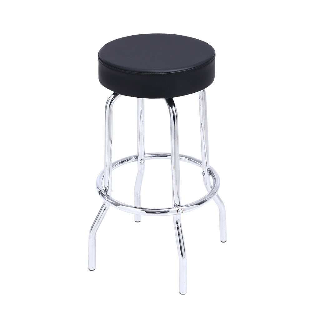 KKTONER Round Swivel Bar Stool PU Leather with Circular Metal Footrest Black