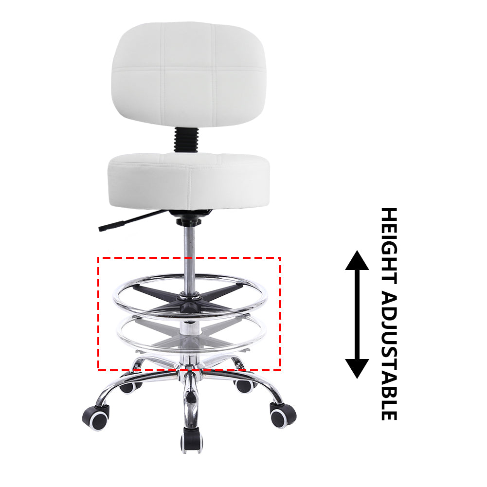 KKTONER Taburete giratorio redondo de piel sintética con reposapiés ajustable, altura ajustable, silla de trabajo con respaldo, color blanco 