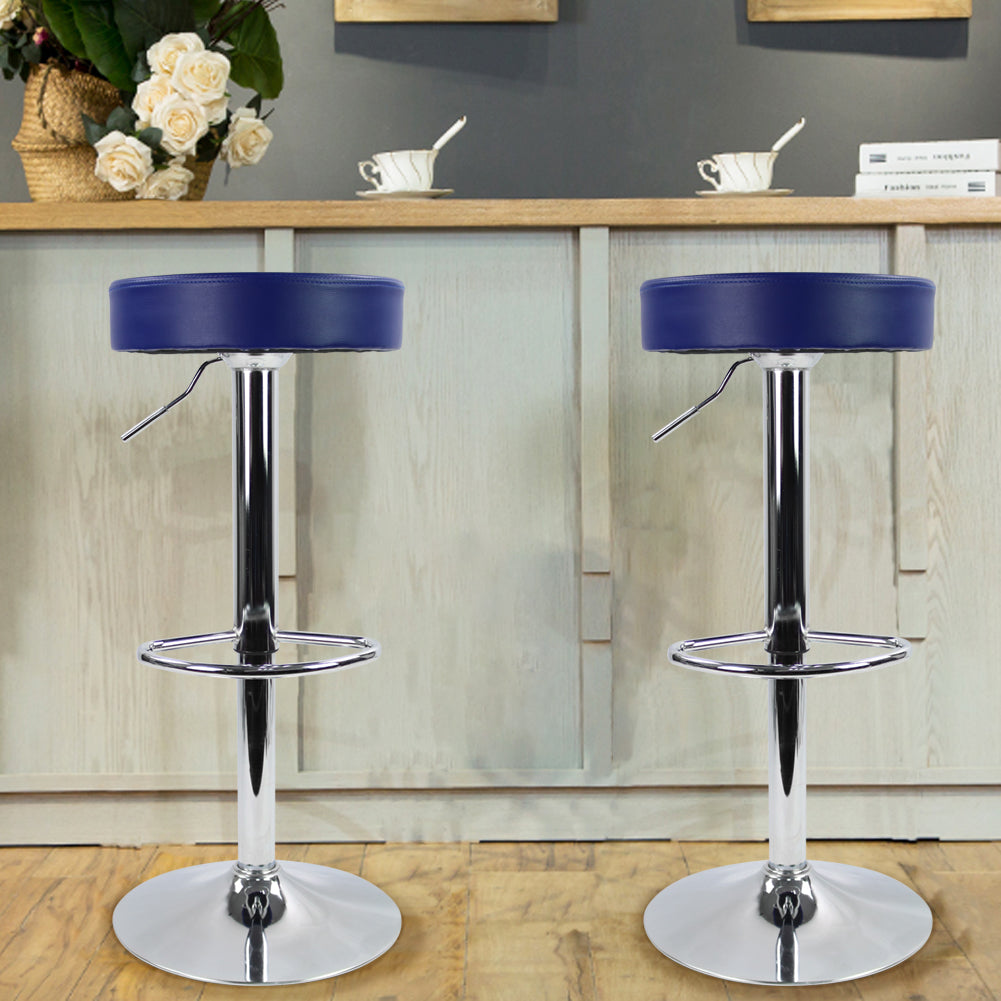 KKTONER PU Leather Height Adjustable Round Bar Stool with Footrest Blue