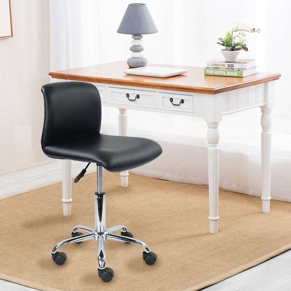 KKTONER Silla de escritorio de cuero PU con respaldo medio, silla giratoria ajustable en altura para oficina en casa, color negro 