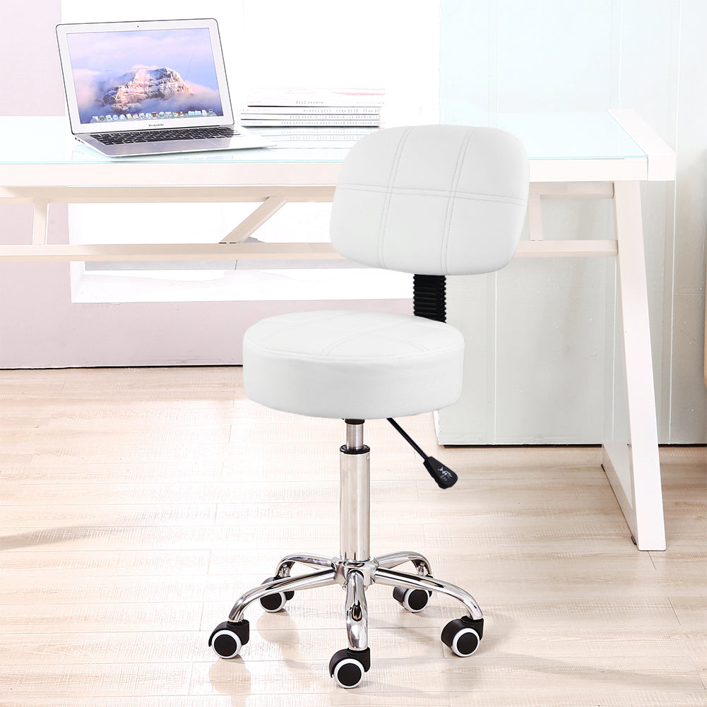 KKTONER Silla giratoria redonda con respaldo de cuero de PU, taburetes de salón de dibujo giratorios de altura ajustable, color blanco