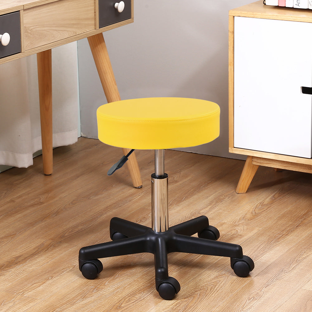 KKTONER Round Rolling Stool PU Leather Height Adjustable Swivel Work SPA Medical Salon Stool Yellow