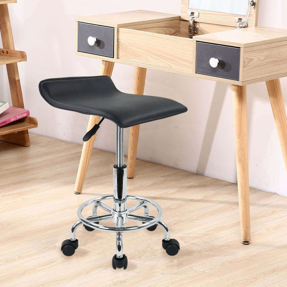 KKTONER Square Rolling Stool PU Leather Height Adjustable Swivel Massage SPA Salon Stools Task Chair with Wheels Black