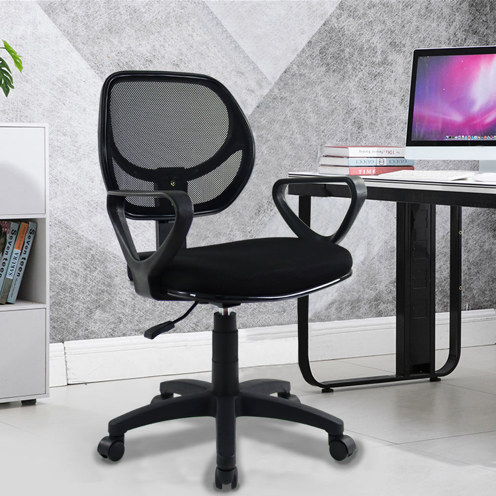 KKTONER Silla de Oficina de Malla con Respaldo Medio, Altura Ajustable, Escritorio para computadora, Silla ergonómica con reposabrazos (Negro)
