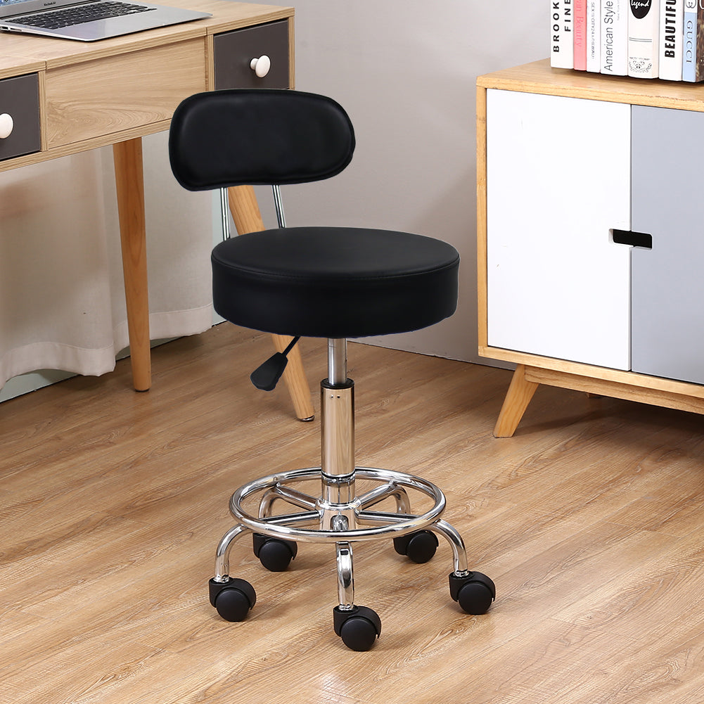 KKTONER Silla de escritorio con respaldo medio, de piel sintética, altura ajustable, taburete giratorio con reposapiés, color negro