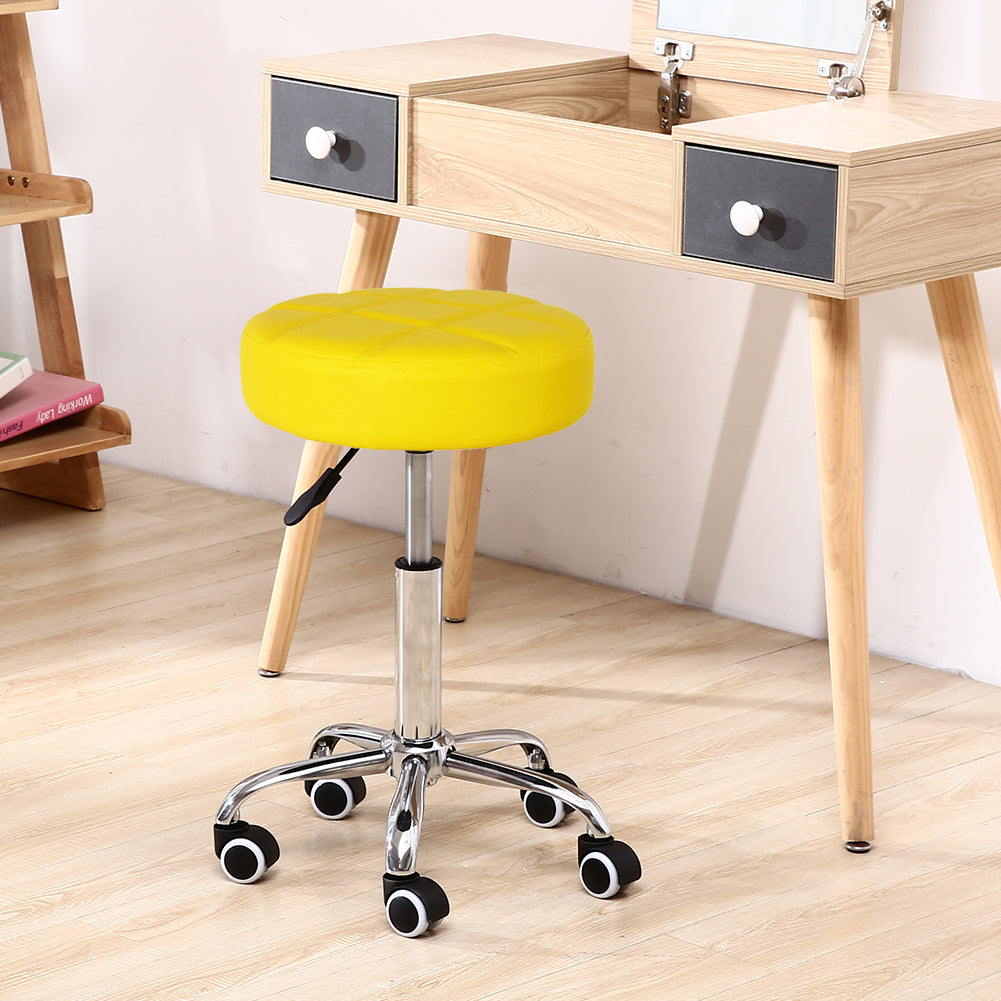 KKTONER Round Rolling Stool PU Leather Height Adjustable Swivel Drafting Salon Chair Yellow