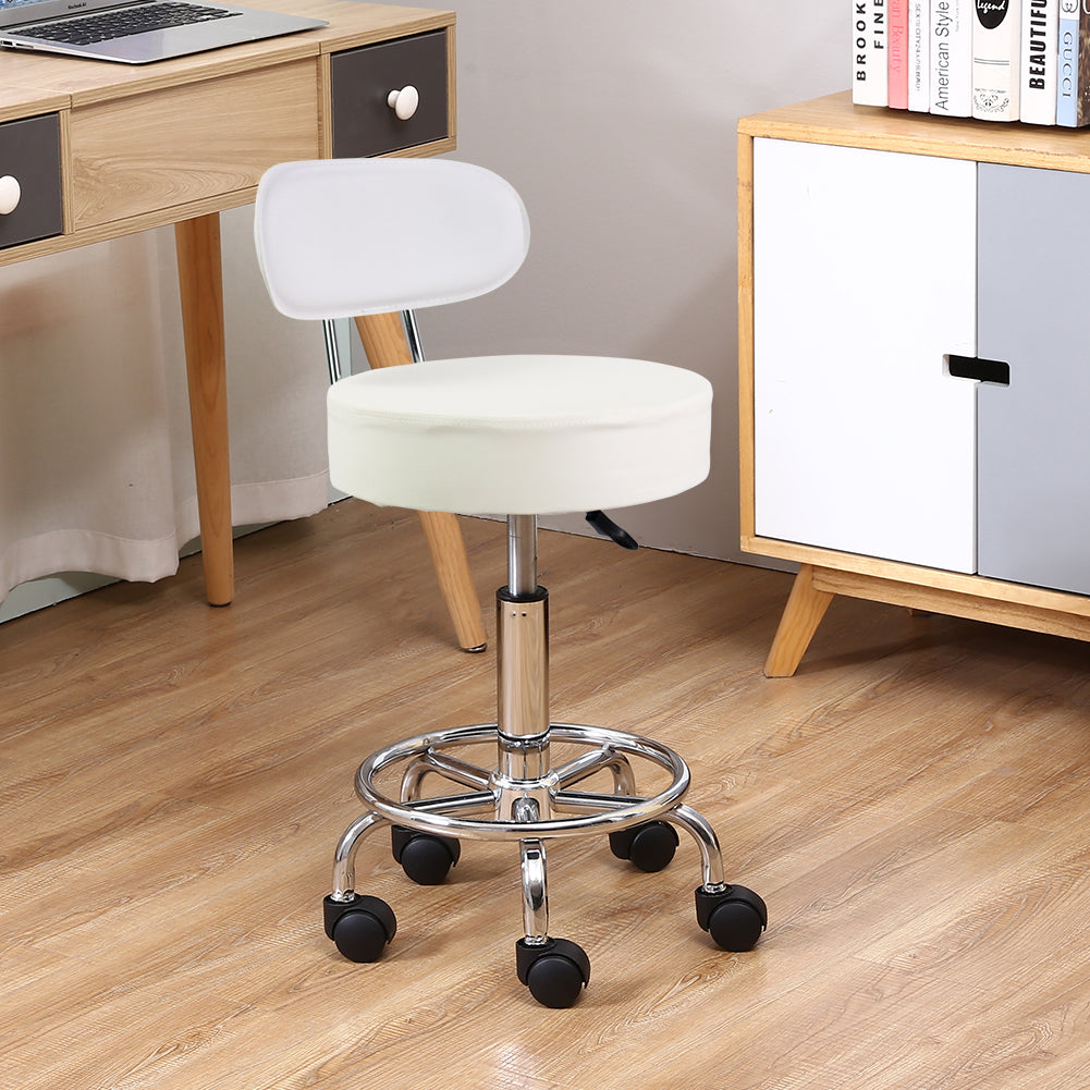 KKTONER Silla de escritorio con respaldo medio, de piel sintética, altura ajustable, taburete giratorio con reposapiés, color blanco