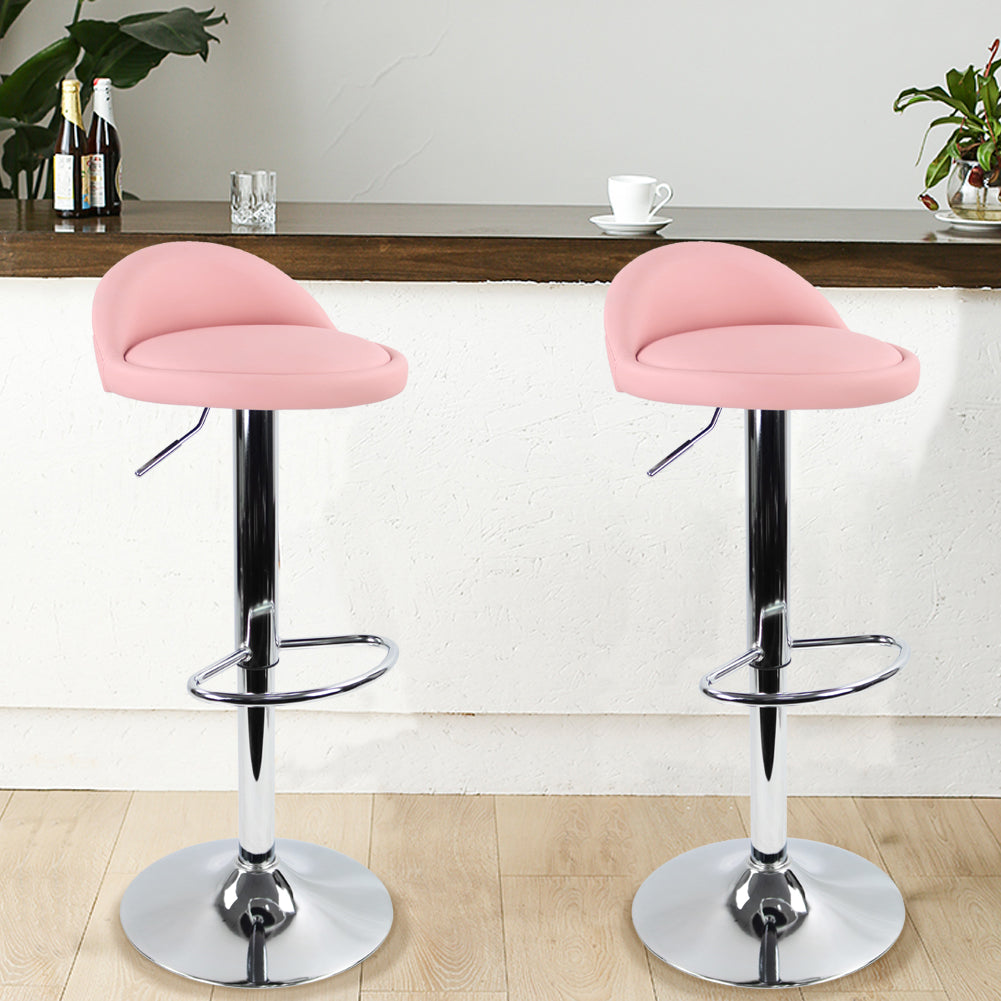 KKTONER Low Back Bar stool PU Leather Height Adjustable 360 Swivel Kitchen Stool with Footrest PINK