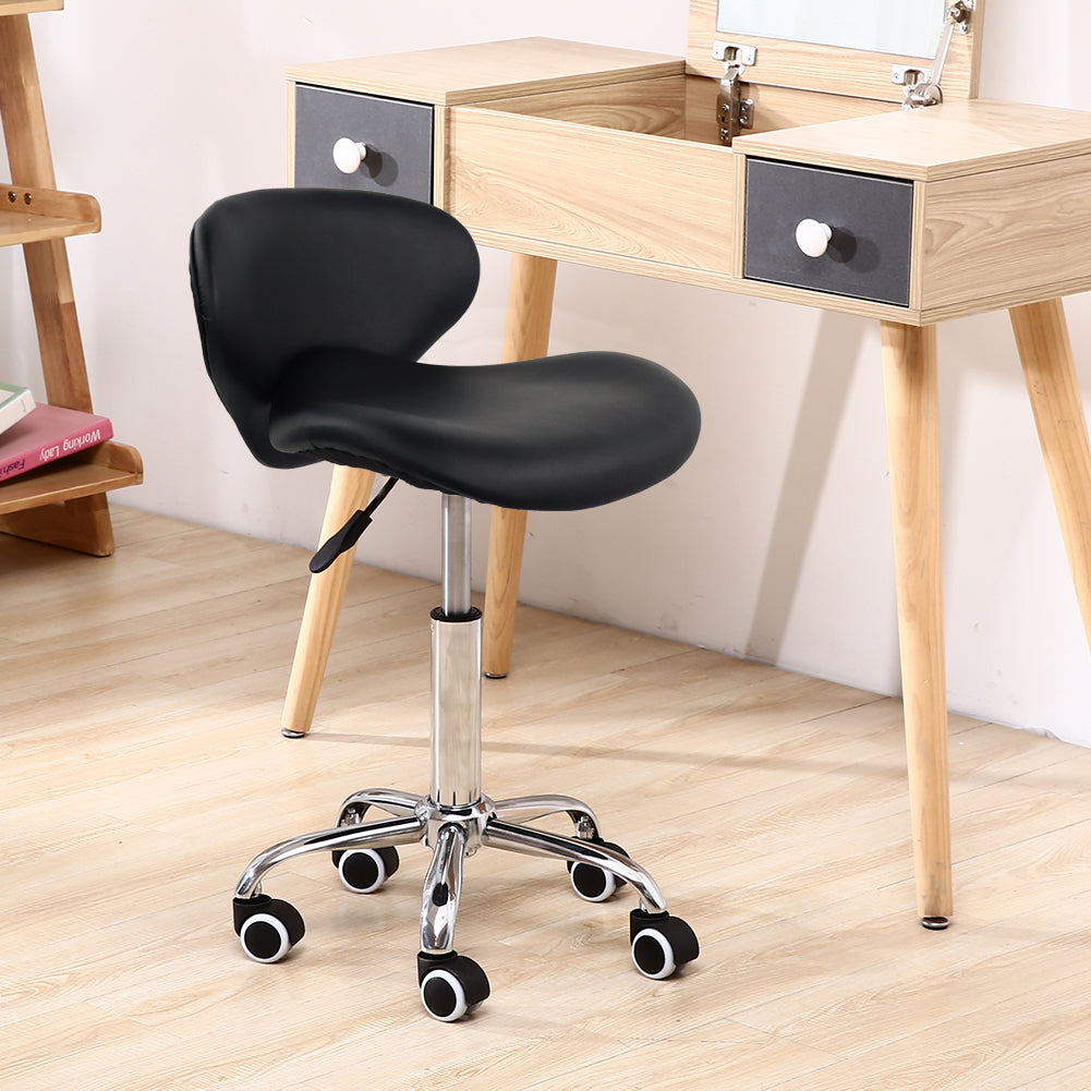 KKTONER Silla de dibujo con asiento moderno de piel sintética con respaldo bajo y ruedas (negro)