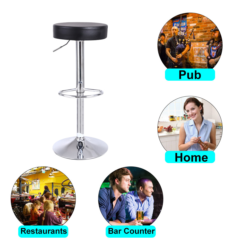 KKTONER PU Leather Height Adjustable Round Bar Stool with Footrest Black