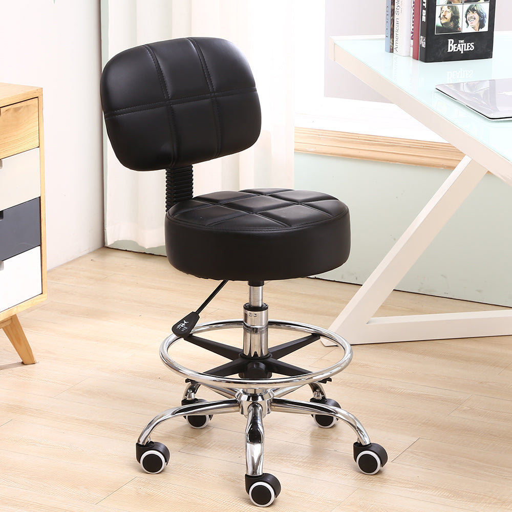 KKTONER Swivel Round Rolling Chair PU Leather with Adjustable Footrest Height Adjustable Task Work Drafting Chair with Back Black