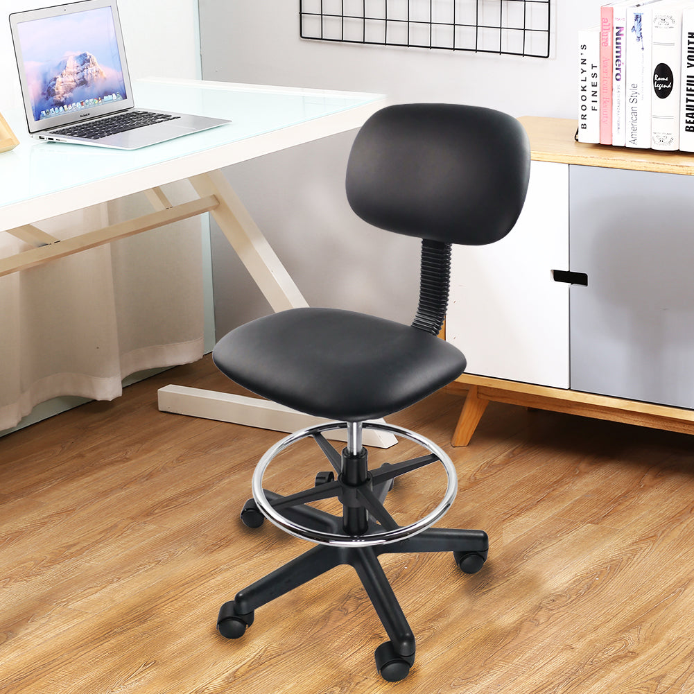 KKTONER Silla de trabajo giratoria ajustable en altura con respaldo medio de cuero sintético sin brazos, escritorio para computadora, silla de oficina, color negro