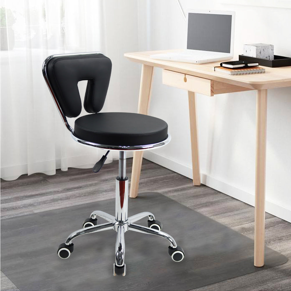 KKTONER Silla de escritorio moderna con respaldo medio, taburete rodante de cuero PU, silla de oficina giratoria ajustable en altura con ruedas (negro)