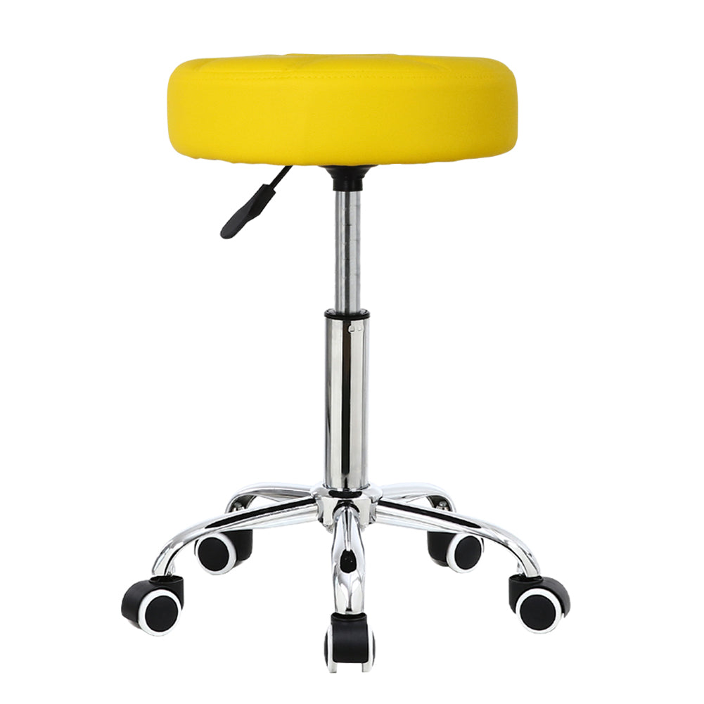 KKTONER Round Rolling Stool PU Leather Height Adjustable Swivel Drafting Salon Chair Yellow