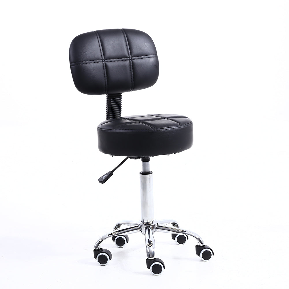 KKTONER Silla giratoria redonda con respaldo de cuero de PU, taburetes de salón de dibujo giratorios ajustables en altura, negro