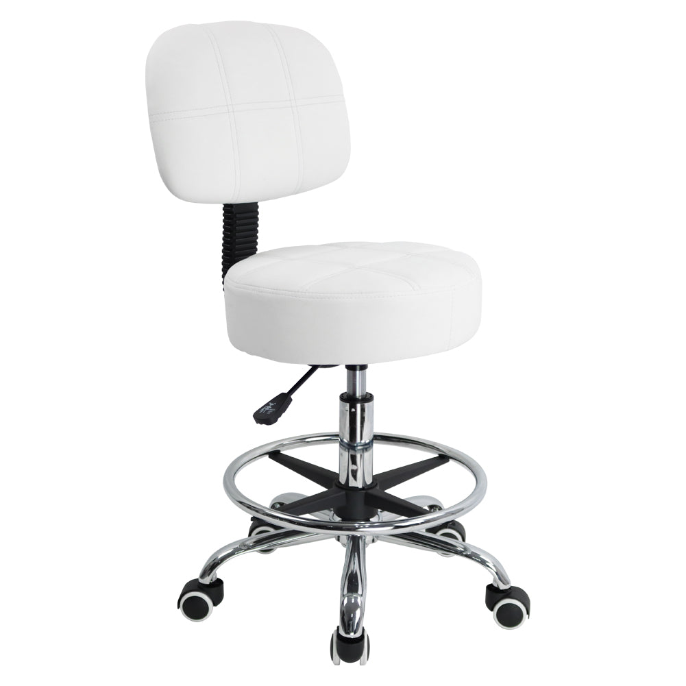 KKTONER Taburete giratorio redondo de piel sintética con reposapiés ajustable, altura ajustable, silla de trabajo con respaldo, color blanco 