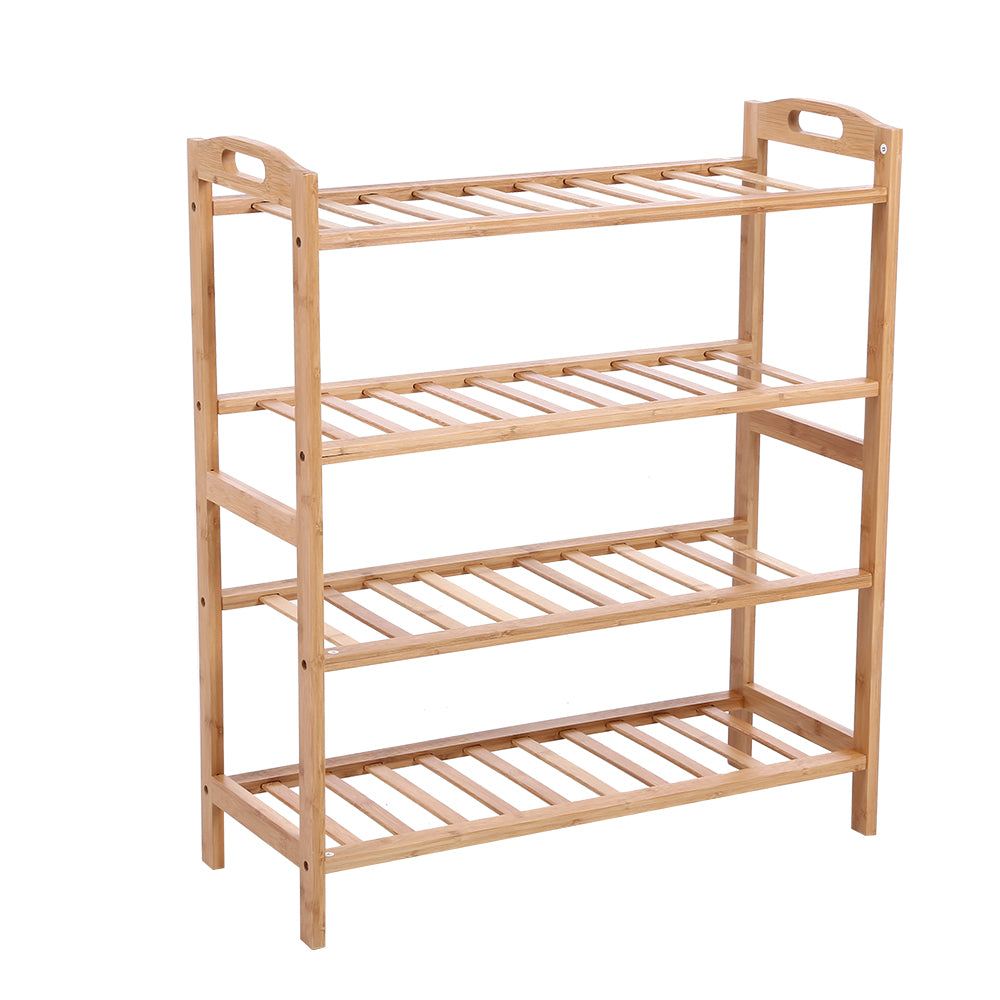 KKTONER Bamboo Shoe Rack 4 Tier Entryway Shoe Shelf Bathroom Storage Balcony Organizer shelf (Natural)