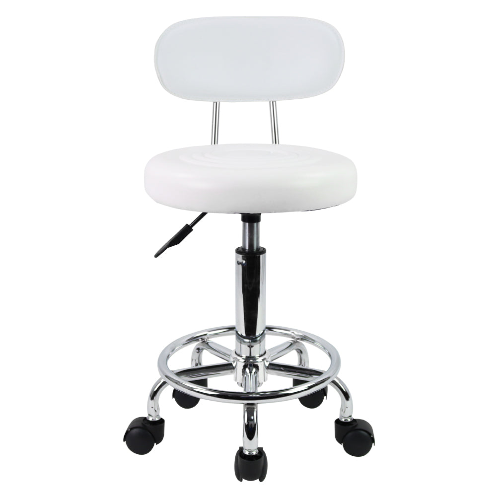 KKTONER Taburete pequeño de piel sintética moderno con respaldo bajo, altura ajustable, salón de trabajo, dibujo, silla pequeña giratoria con reposapiés (blanco) 