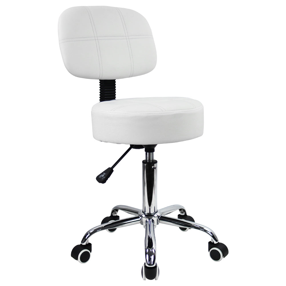 KKTONER Silla giratoria redonda con respaldo de cuero de PU, taburetes de salón de dibujo giratorios de altura ajustable, color blanco