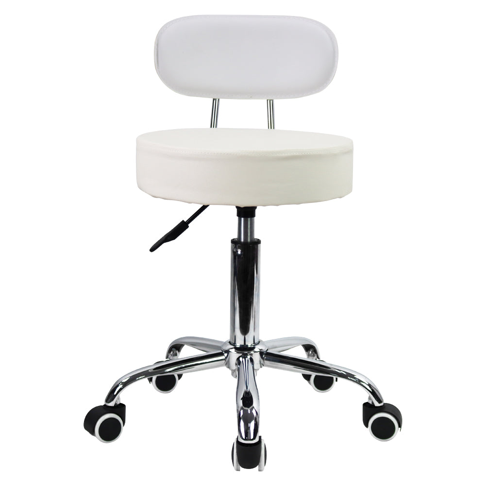KKTONER Silla de escritorio de cuero de PU, taburete giratorio de altura ajustable, silla rodante con respaldo medio, color blanco