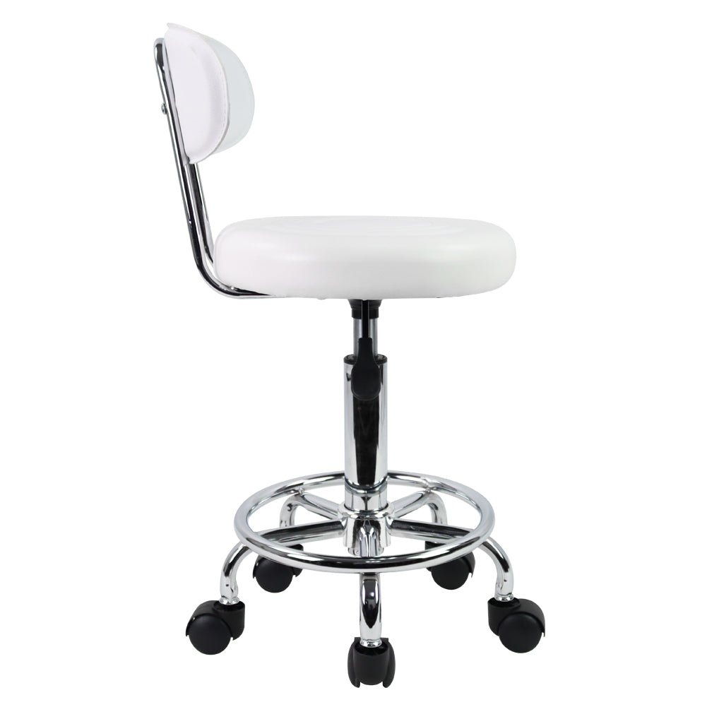 KKTONER Taburete pequeño de piel sintética moderno con respaldo bajo, altura ajustable, salón de trabajo, dibujo, silla pequeña giratoria con reposapiés (blanco) 