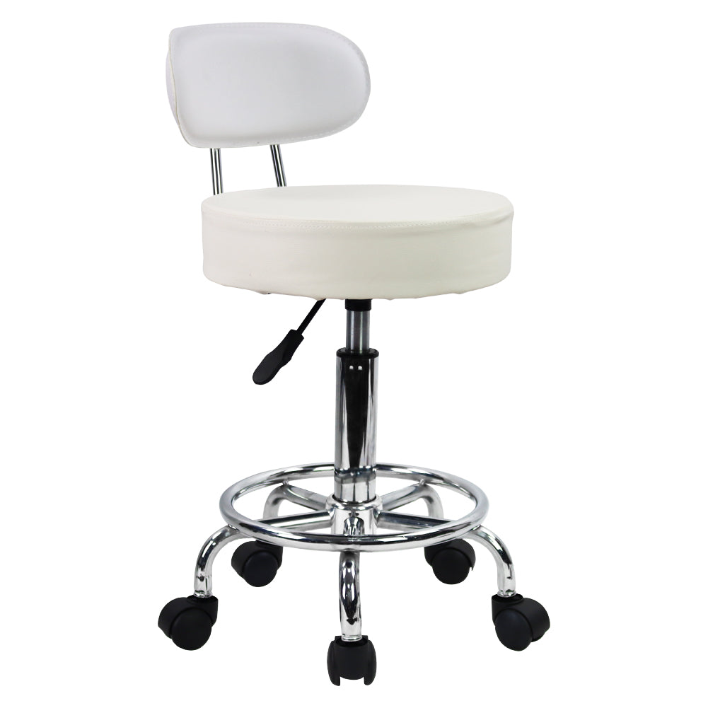 KKTONER Silla de escritorio con respaldo medio, de piel sintética, altura ajustable, taburete giratorio con reposapiés, color blanco