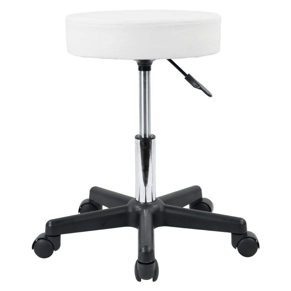 KKTONER Round Rolling Stool PU Leather Height Adjustable Swivel Work SPA Medical Salon Chair White