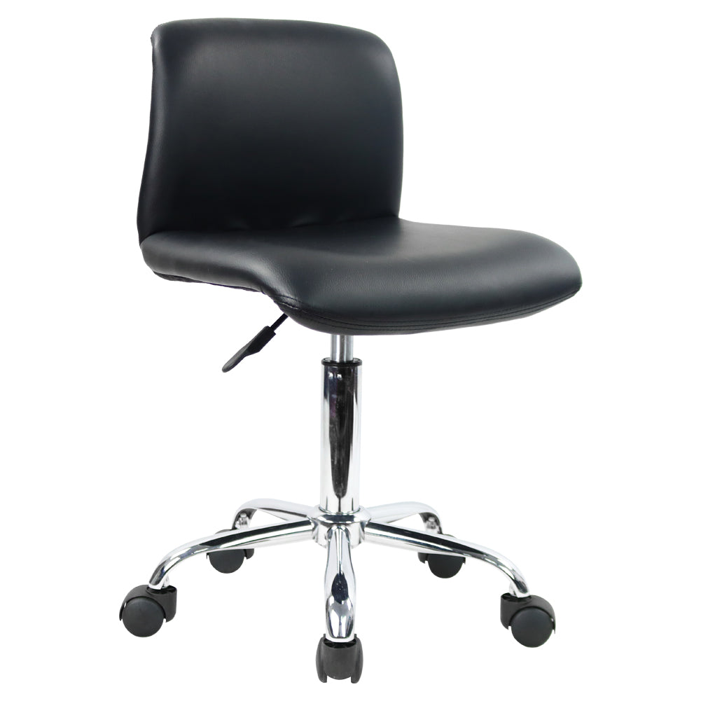 KKTONER Silla de escritorio de cuero PU con respaldo medio, silla giratoria ajustable en altura para oficina en casa, color negro 